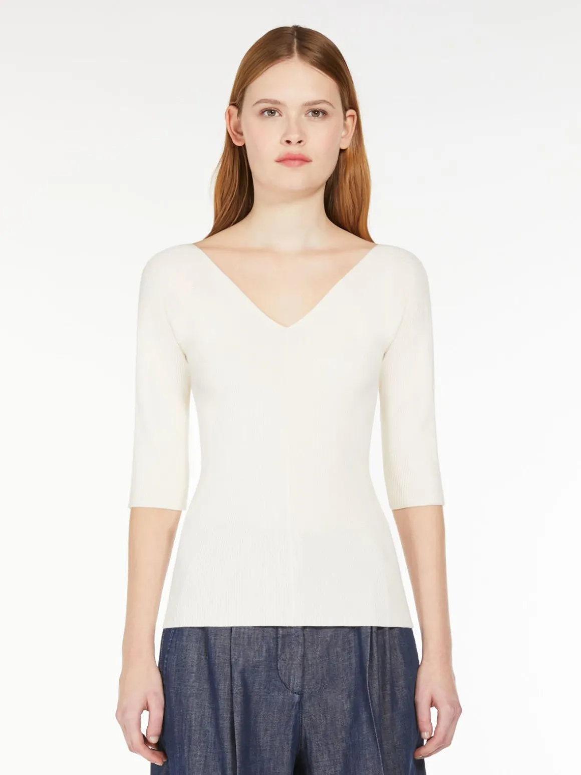 Online Maglia a V in viscosa a coste Maglie
