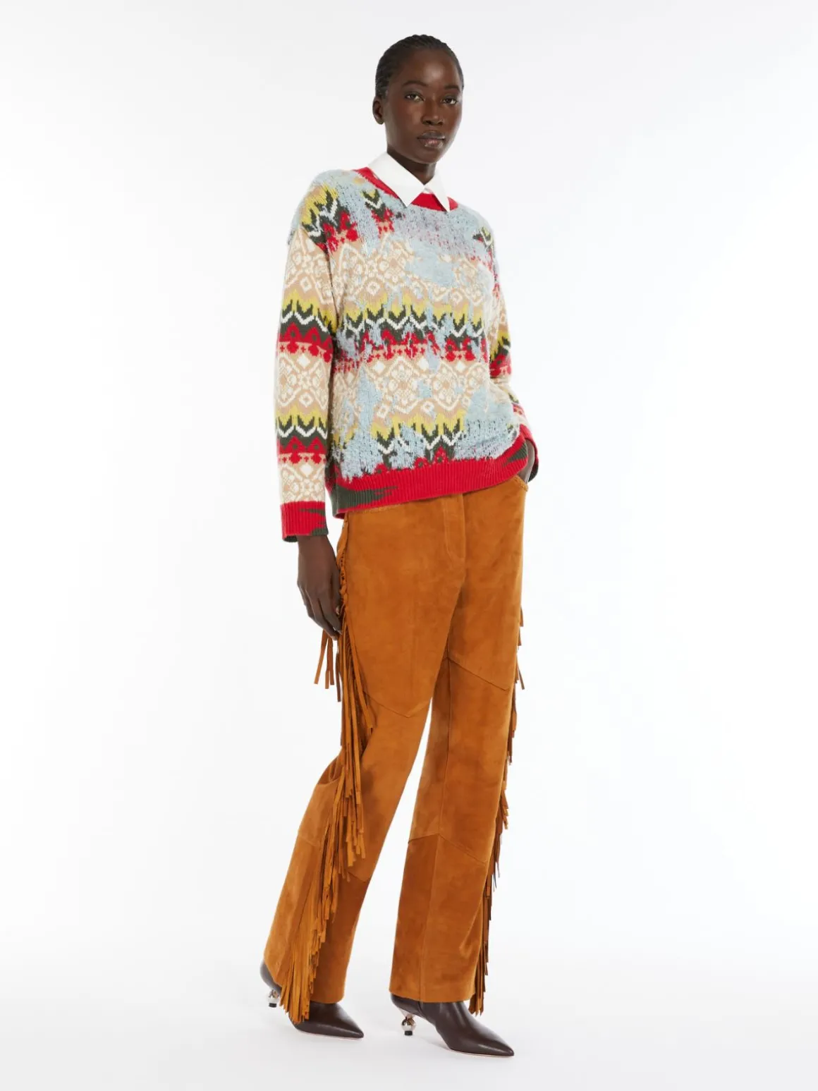 Outlet Pantalone flare in pelle scamosciata Pantaloniejeans